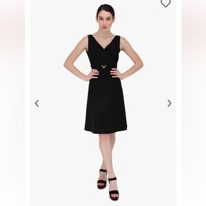 Valentino Black Wool Blend  V-Neck V logo Double Crepe sleeveless dress 4
